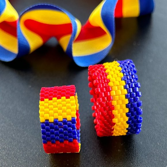 Romania Flag Color Ring, Colombia Beaded Jewelry, Minimalist Ring, Metal Free - Picture 7 of 7